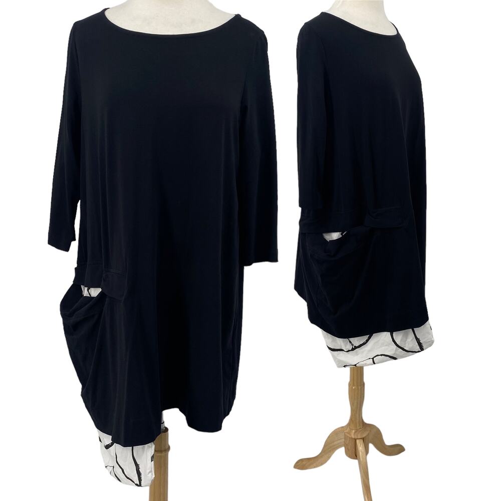 Urban by Alembika Dress Cotton Asymmetrical Patterned Pocket Knit Black Women 12